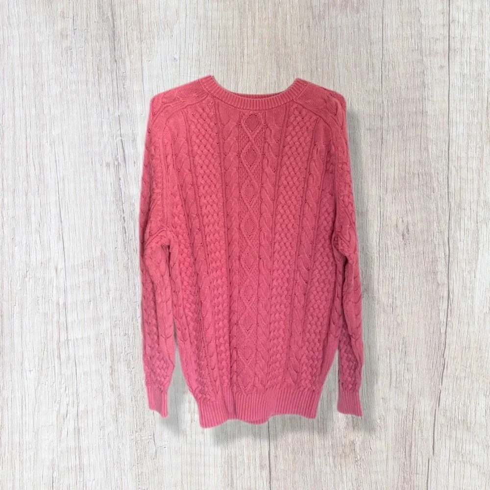 Crown & Ivy Pink Oversized Cable Knit Cotton Sweater Women’s Small - Picture 3 of 11
